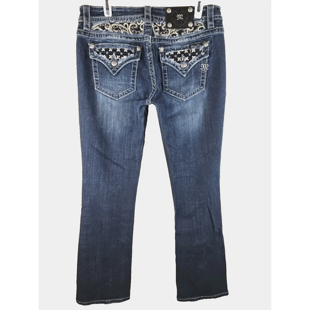 Miss Me Jeans 31 “Signature Boot” JP7054B Embellished Sequin Flap Pocket Jeans